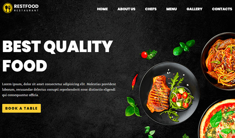 Şık restoran web sitesi tasarımı örneği