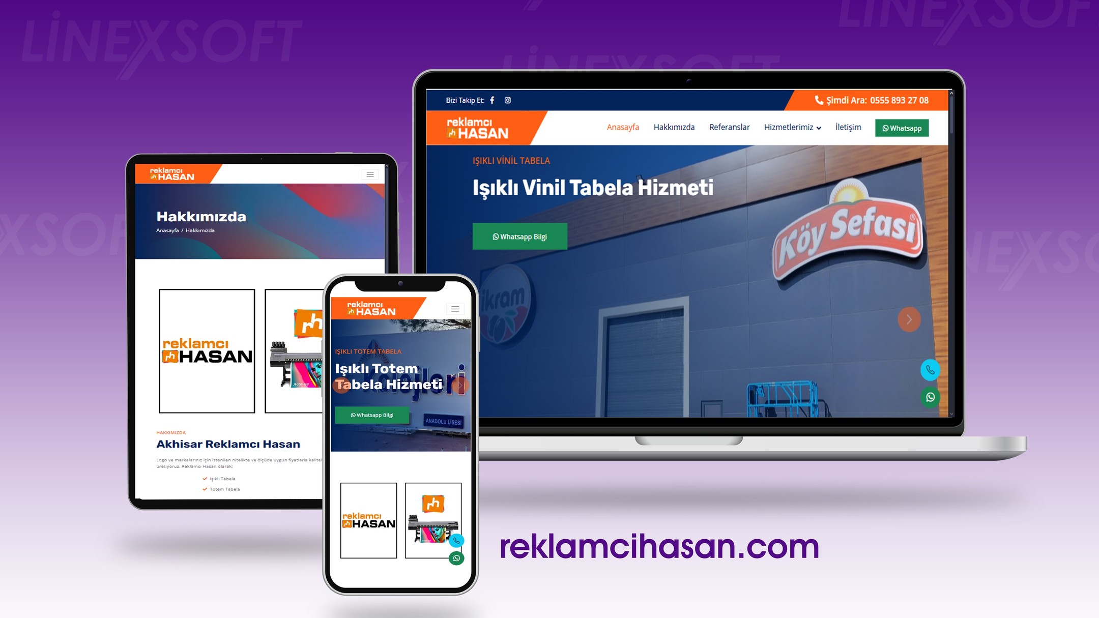 Reklamcı Hasan şirketi için kurumsal ve tanıtım web sitesi çalışması.