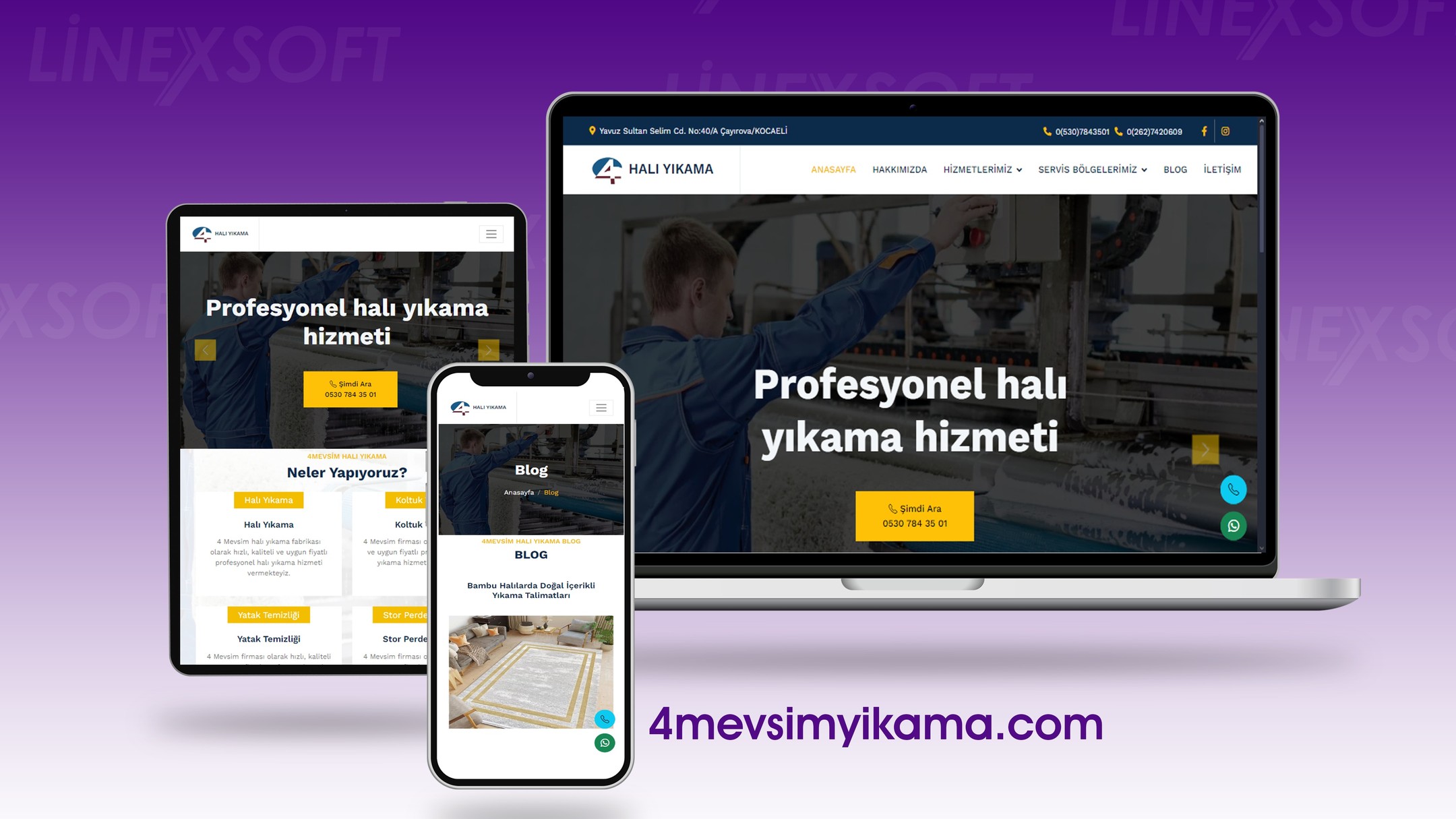 Dört Mevsim Halı Yıkama şirketi için kurumsal ve tanıtım web sitesi çalışması.